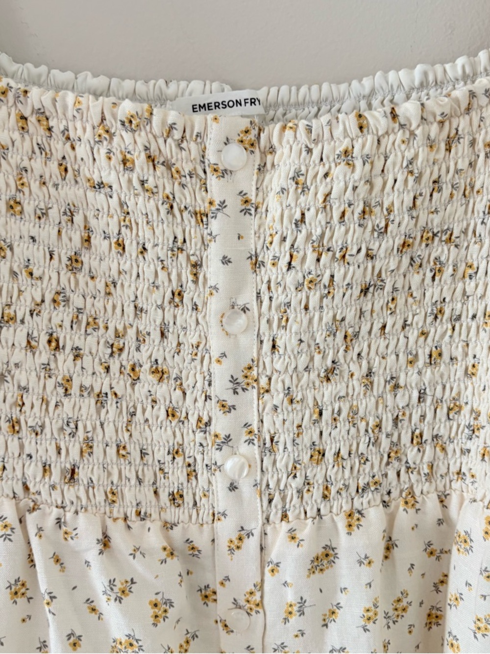 Emerson Fry Santiago Maxi Dress Anne Flowers Gold Linen Puff Sleeves Size M - Picture 7 of 14